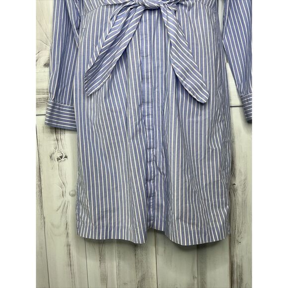 CALVIN KLEIN BLUE WHITE STRIPED LONG SLEEVE BUTTON UP TIE COTTON SHIRT DRESS 6? - Picture 2 of 15